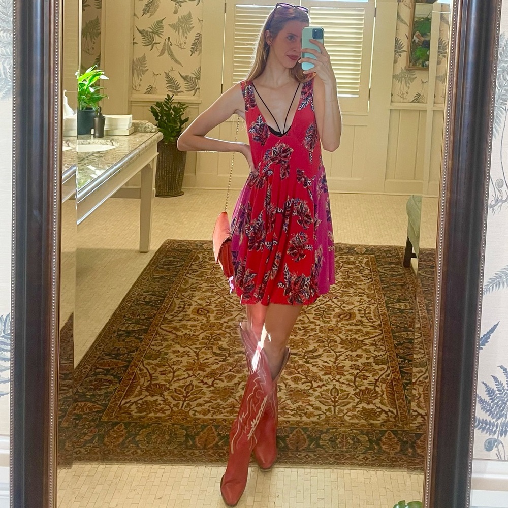 Free People red and pink Floral Pink Dress